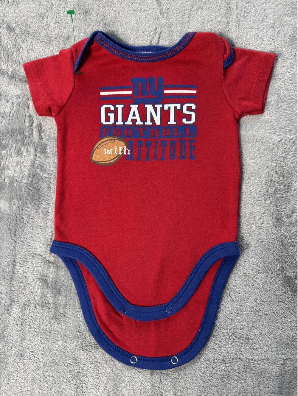 New York Giants Football with Attitude One Piece Romper Bodysuit Size 0-3 Mths